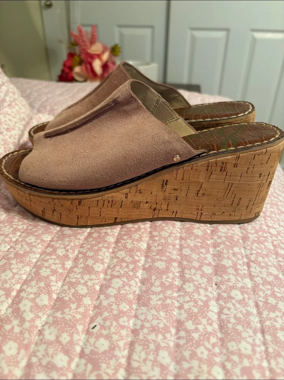 Sam Edelman Mauve Suede Slide Sandal with Brown Footbed